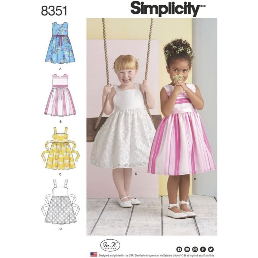 Simplicity Pattern‎ 8351 Girls Sleeveless Dress Sewing Pattern Options Sizes 3-8
